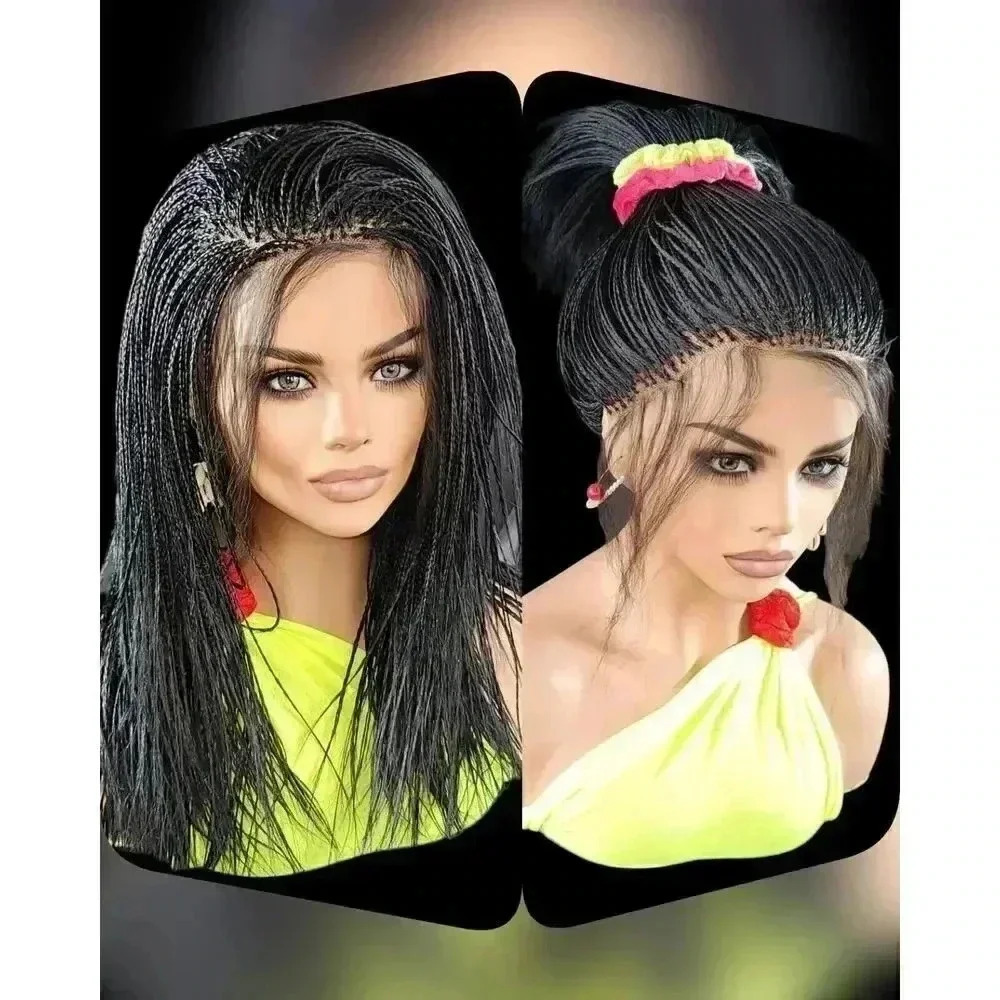 Micro Braids Lace Closure Wig in Jet Black Handcrafted, Lightweight. Yassine.